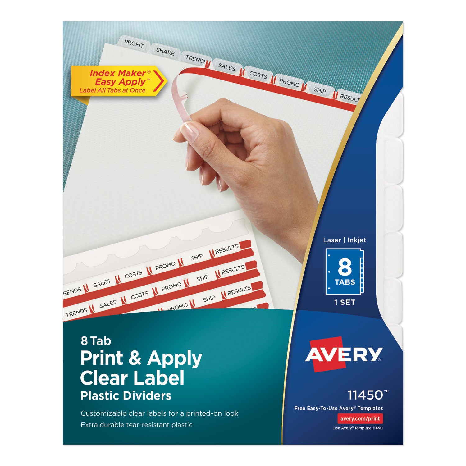 Print and Apply Index Maker Clear Label Plastic Dividers w/Printable Label Strip, 8-Tab, 11 x 8.5, Frosted Clear Tabs, 1 Set - 