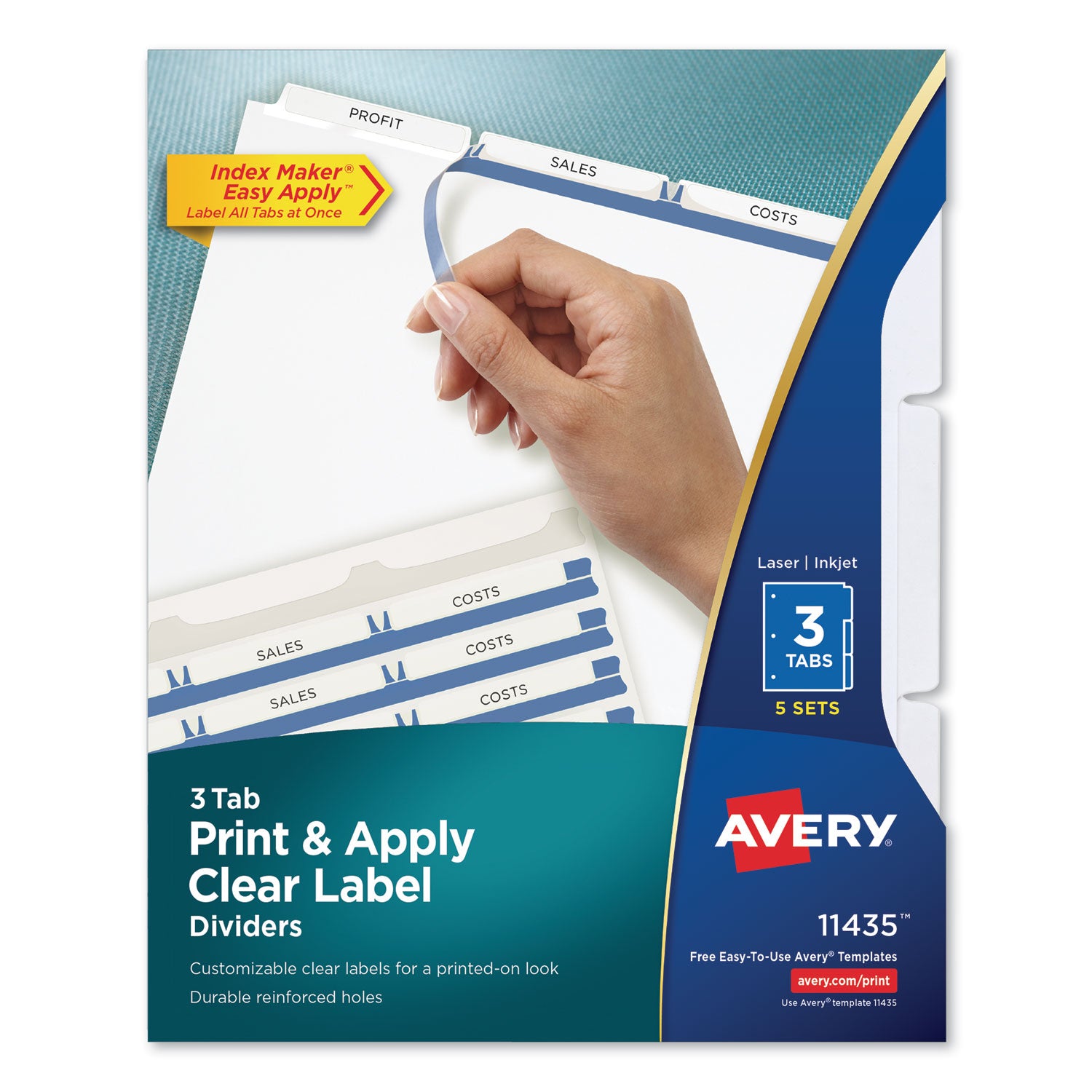 Print and Apply Index Maker Clear Label Dividers, 3-Tab, White Tabs, 11 x 8.5, White, 5 Sets - 