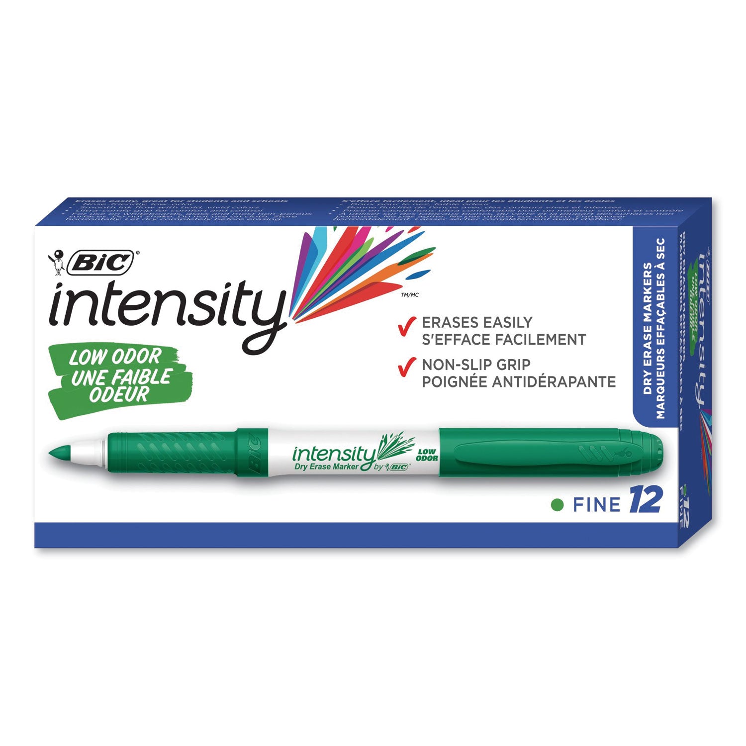 Intensity Low Odor Fine Point Dry Erase Marker, Fine Bullet Tip, Green, Dozen - 