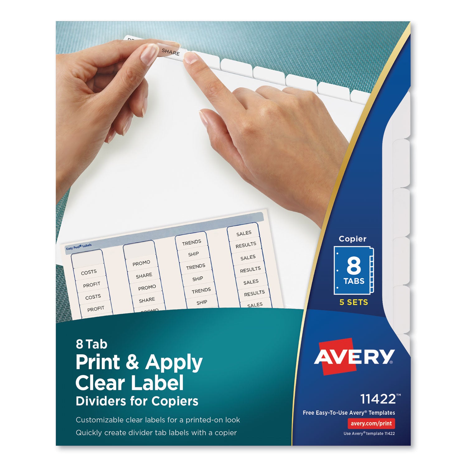 Print and Apply Index Maker Clear Label Dividers, Copiers, 8-Tab, 11 x 8.5, White, 5 Sets - 