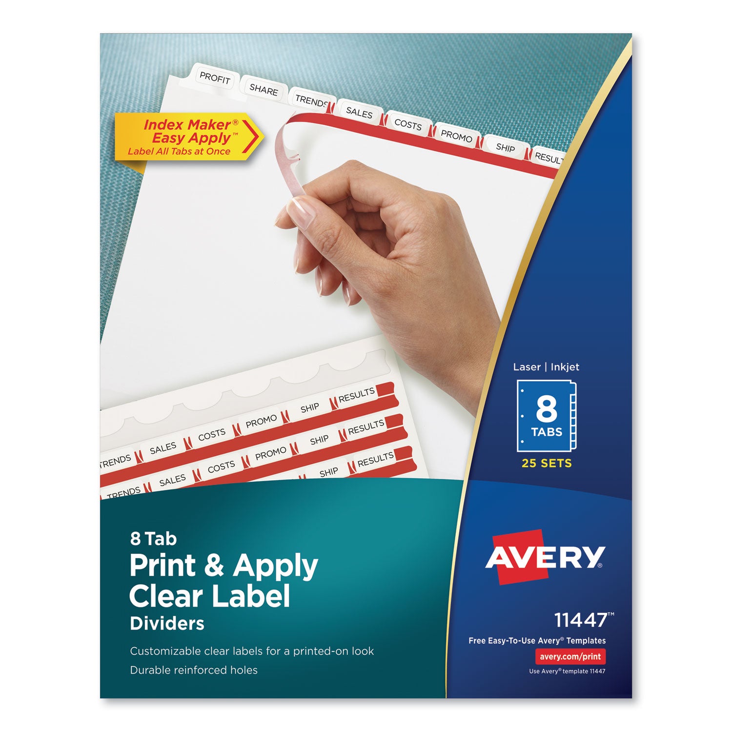 Print and Apply Index Maker Clear Label Dividers, 8-Tab, 11 x 8.5, White, 25 Sets - 