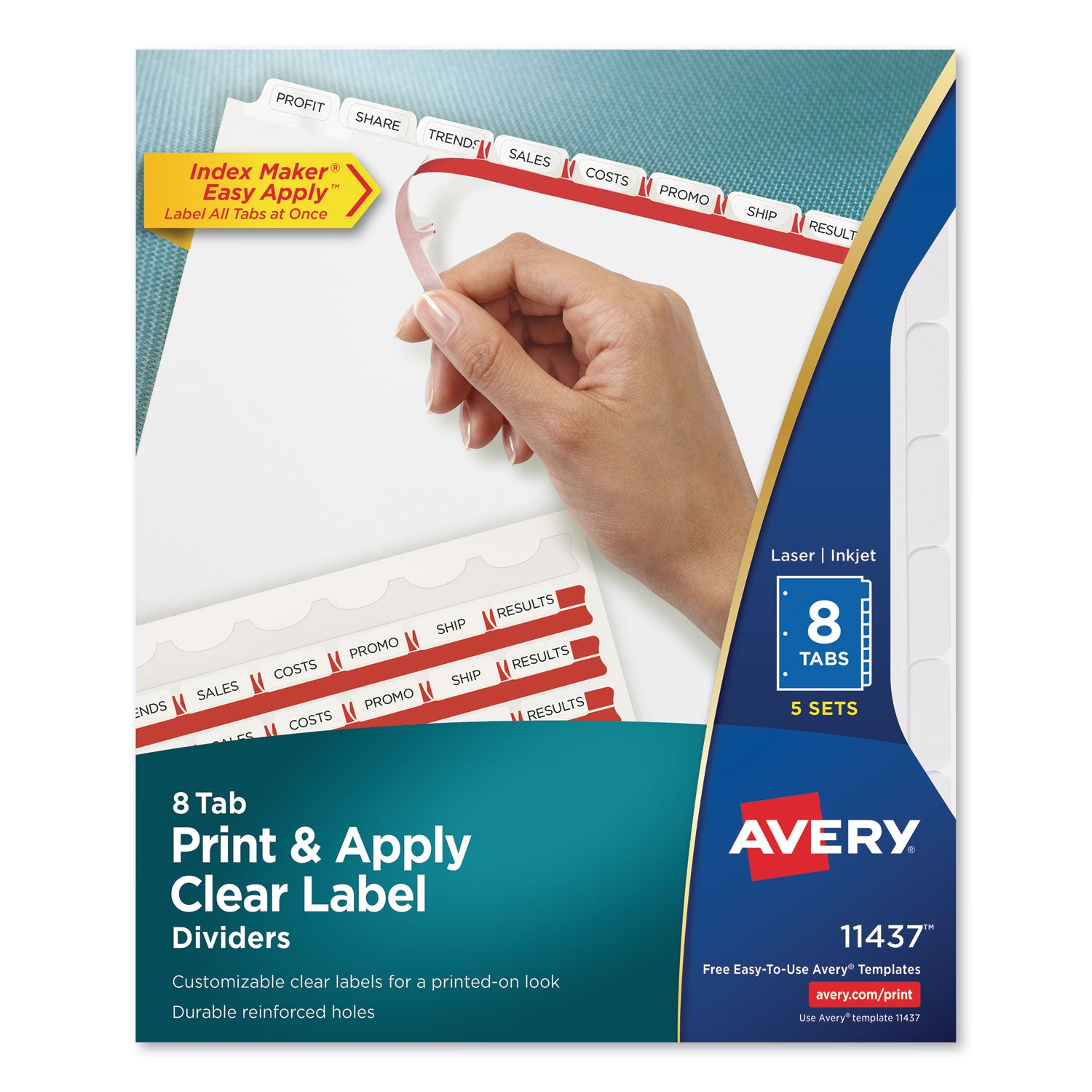 Print and Apply Index Maker Clear Label Dividers, 8-Tab, 11 x 8.5, White, 5 Sets - 