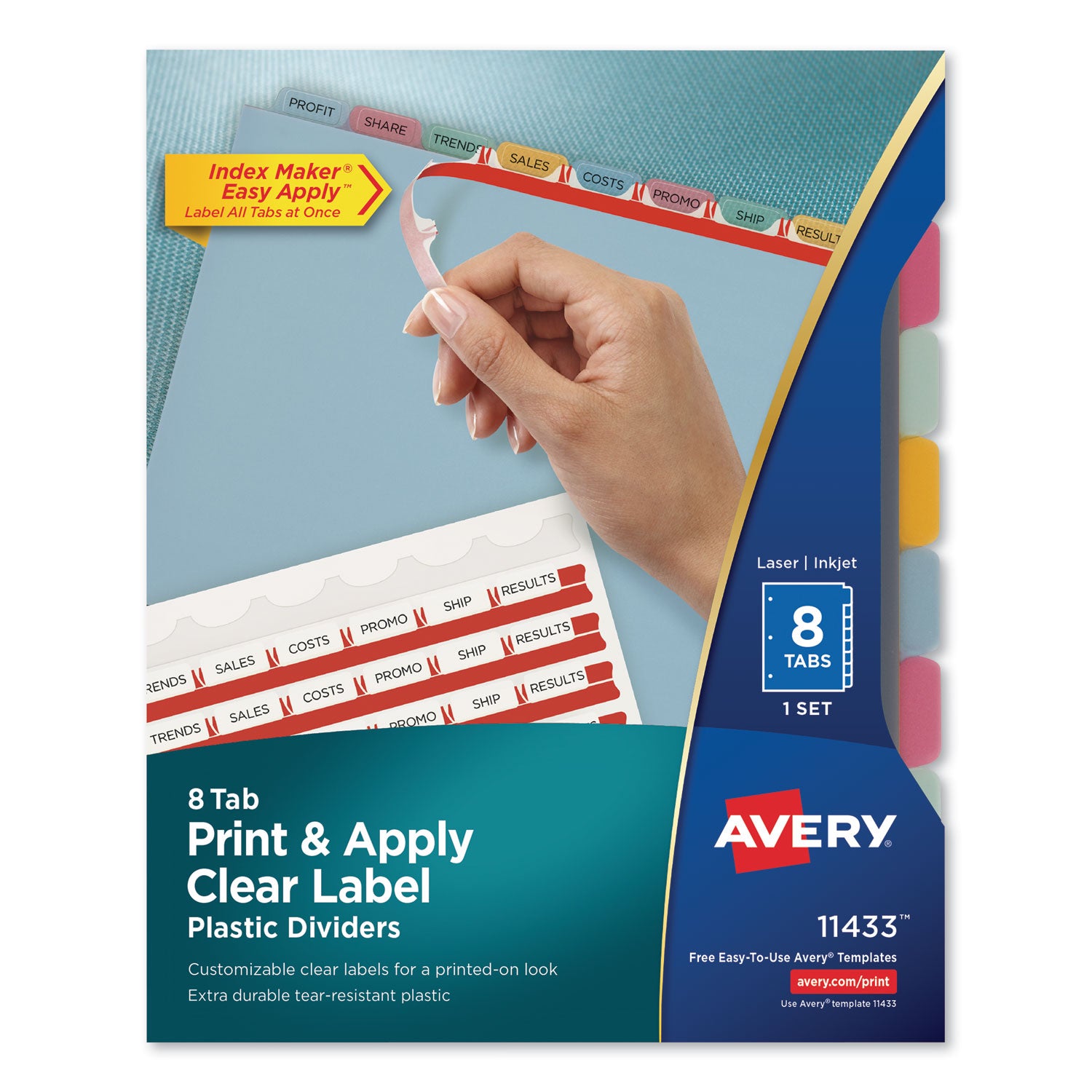 Print and Apply Index Maker Clear Label Plastic Dividers with Printable Label Strip, 8-Tab, 11 x 8.5, Assorted Tabs, 1 Set - 
