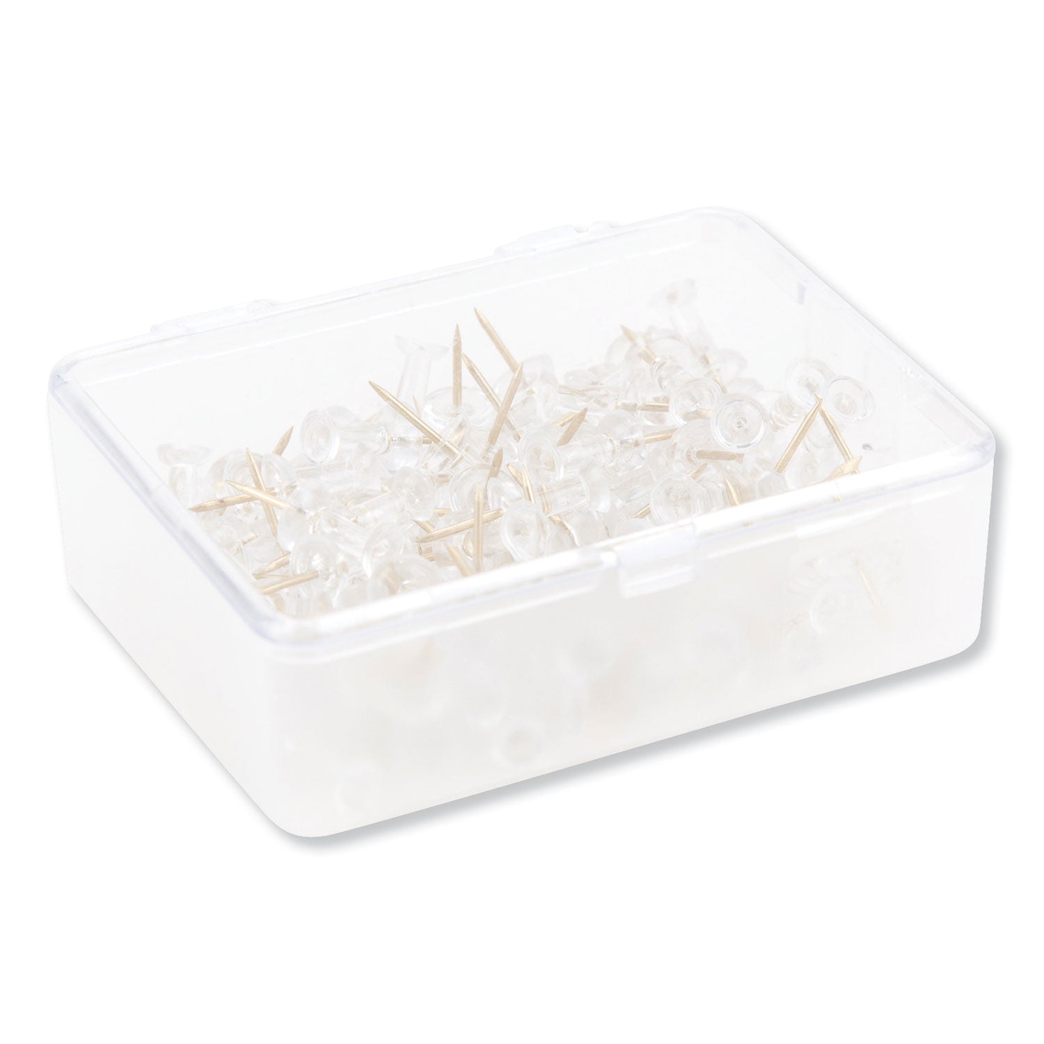 Standard Push Pins, Plastic, Clear, Clear Head/Gold Pin, 0.44", 100/Pack