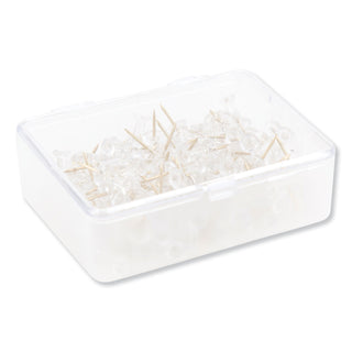 Standard Push Pins, Plastic, Clear, Clear Head/Gold Pin, 0.44", 100/Pack