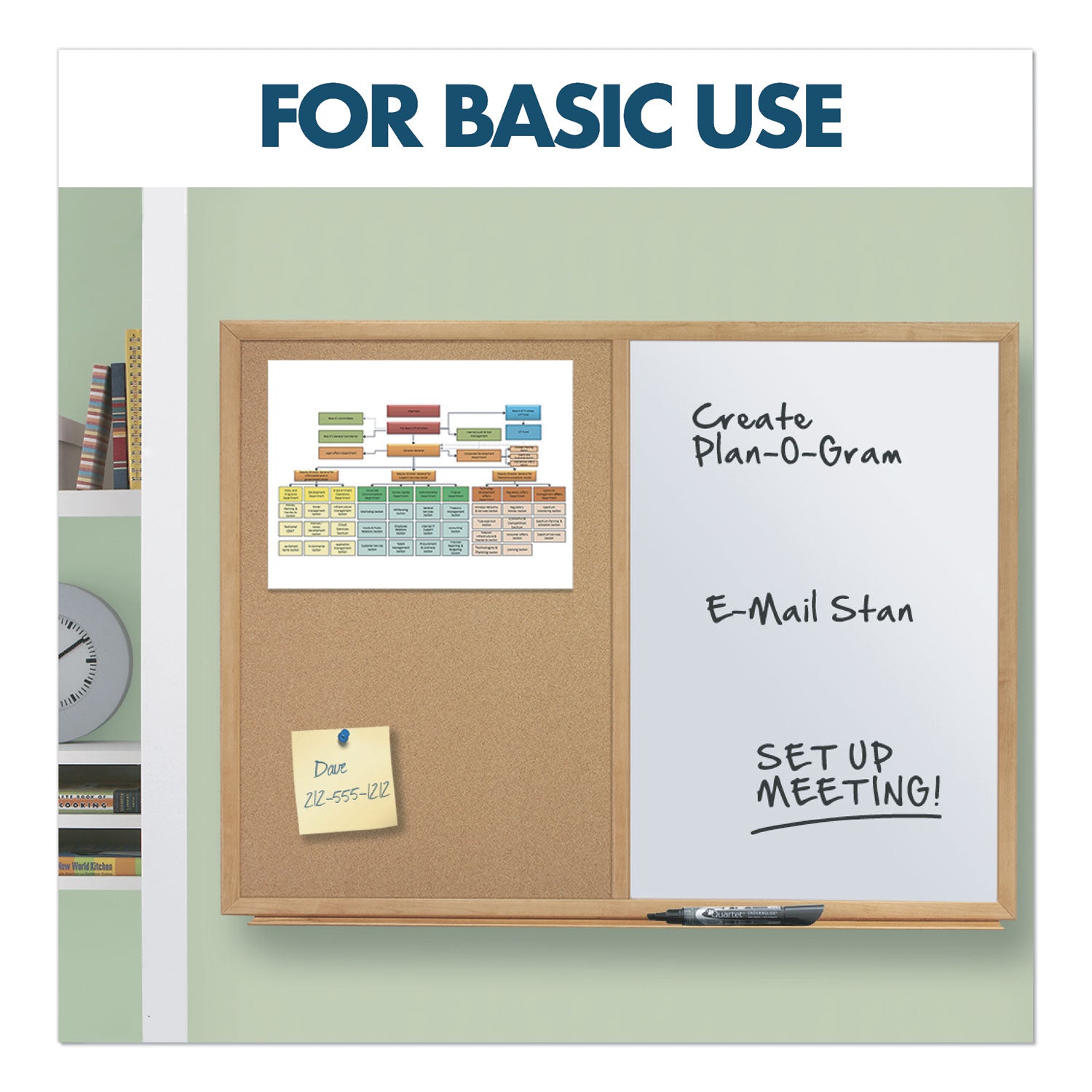 Bulletin/Dry-Erase Board, Melamine/Cork, 36 x 24, Brown/White Surface, Oak Finish Frame - 