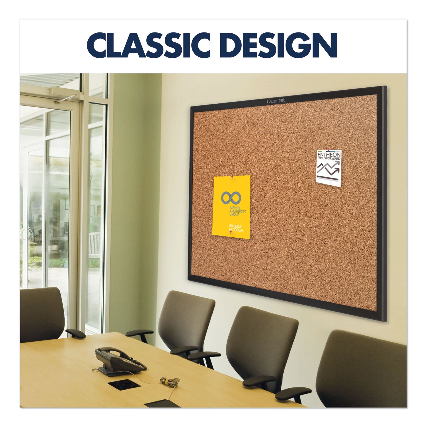 Classic Series Cork Bulletin Board, 36 x 24, Tan Surface, Black Aluminum Frame - 