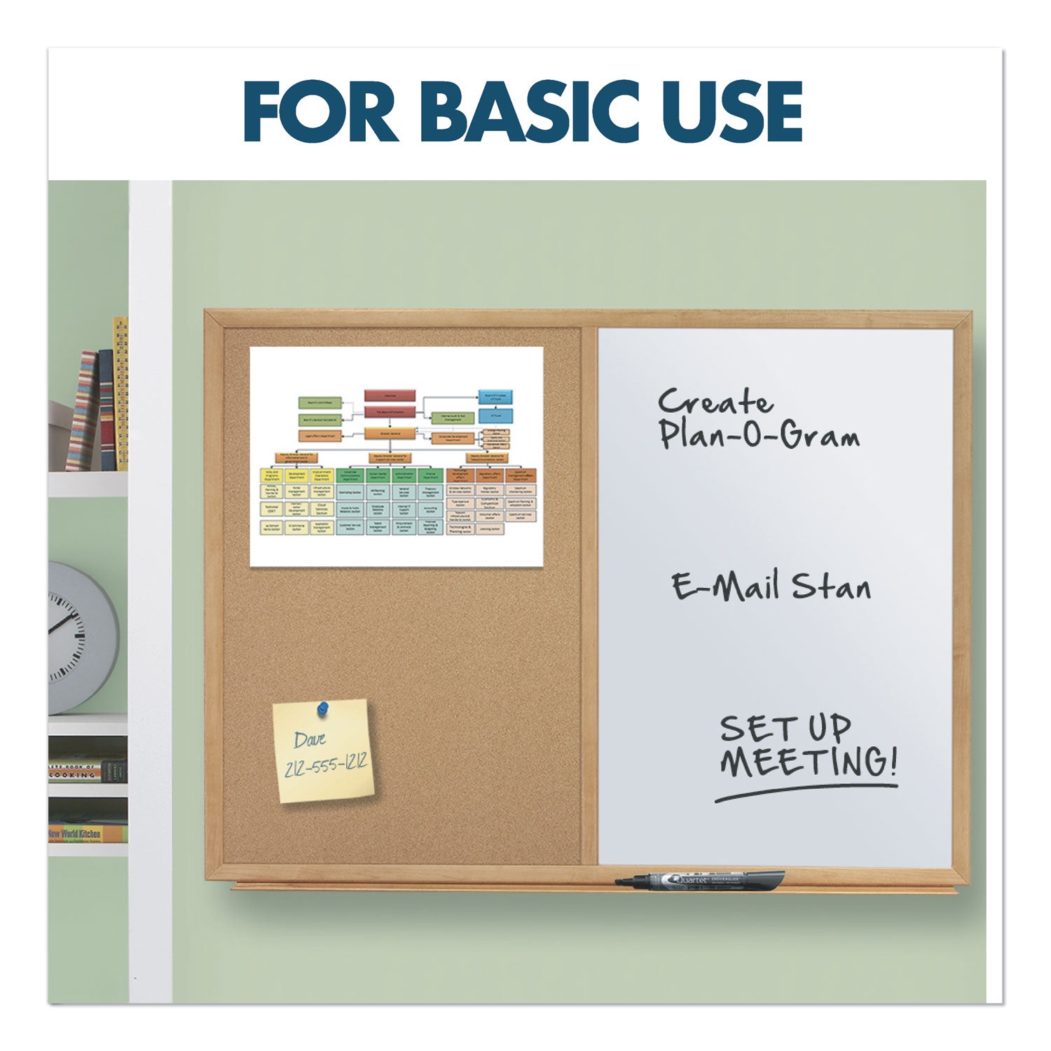 Bulletin/Dry-Erase Board, Melamine/Cork, 48 x 36, Brown/White Surface, Oak Finish Frame - 