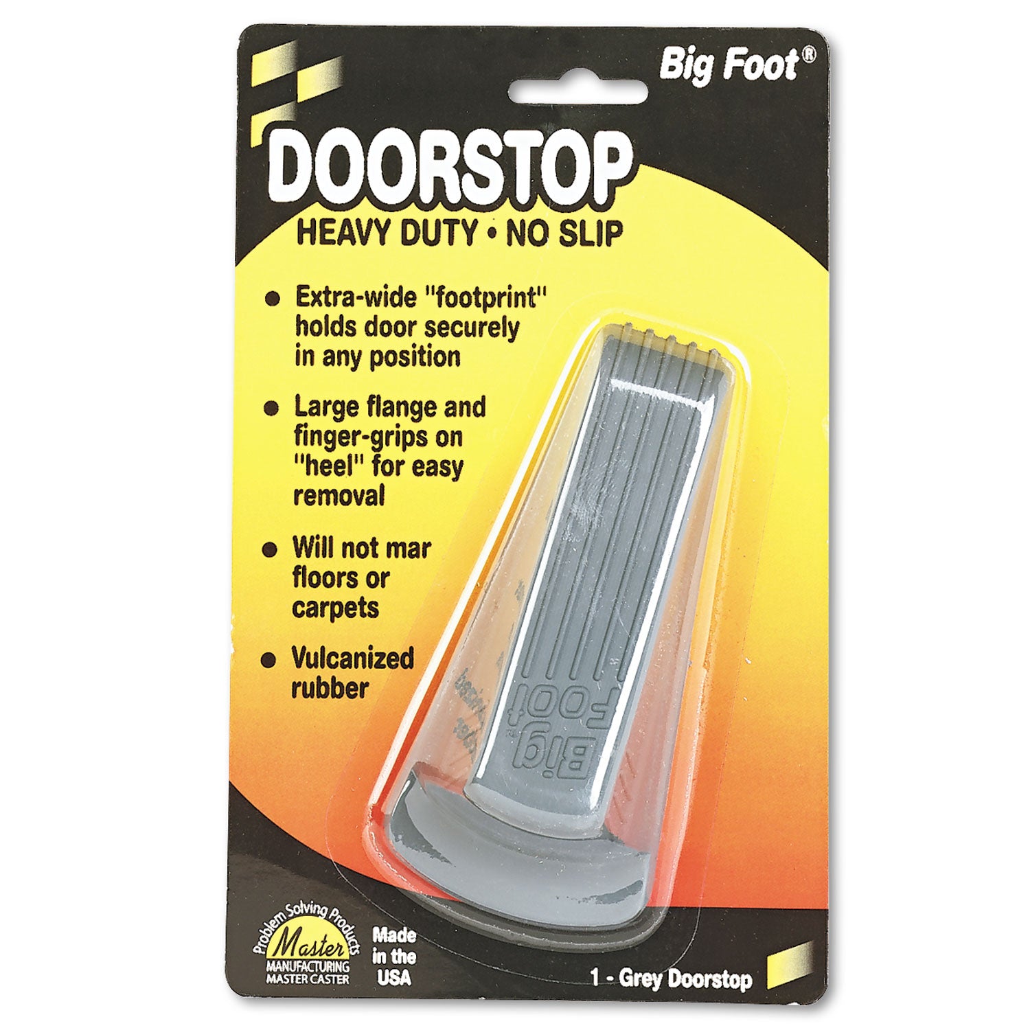 Big Foot Doorstop, No Slip Rubber Wedge, 2.25w x 4.75d x 1.25h, Gray - 
