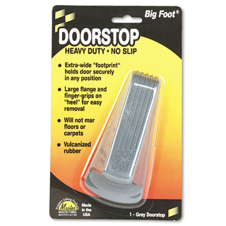 Big Foot Doorstop, No Slip Rubber Wedge, 2.25w x 4.75d x 1.25h, Gray - 