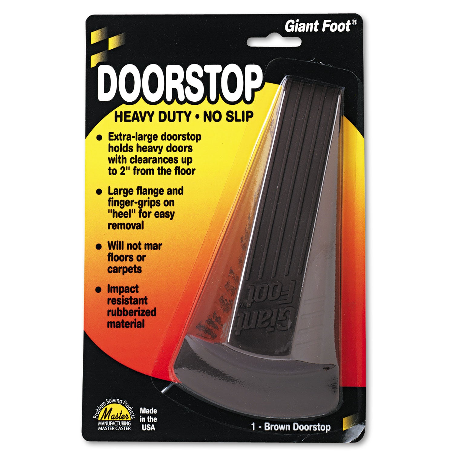 Giant Foot Doorstop, No-Slip Rubber Wedge, 3.5w x 6.75d x 2h, Brown - 