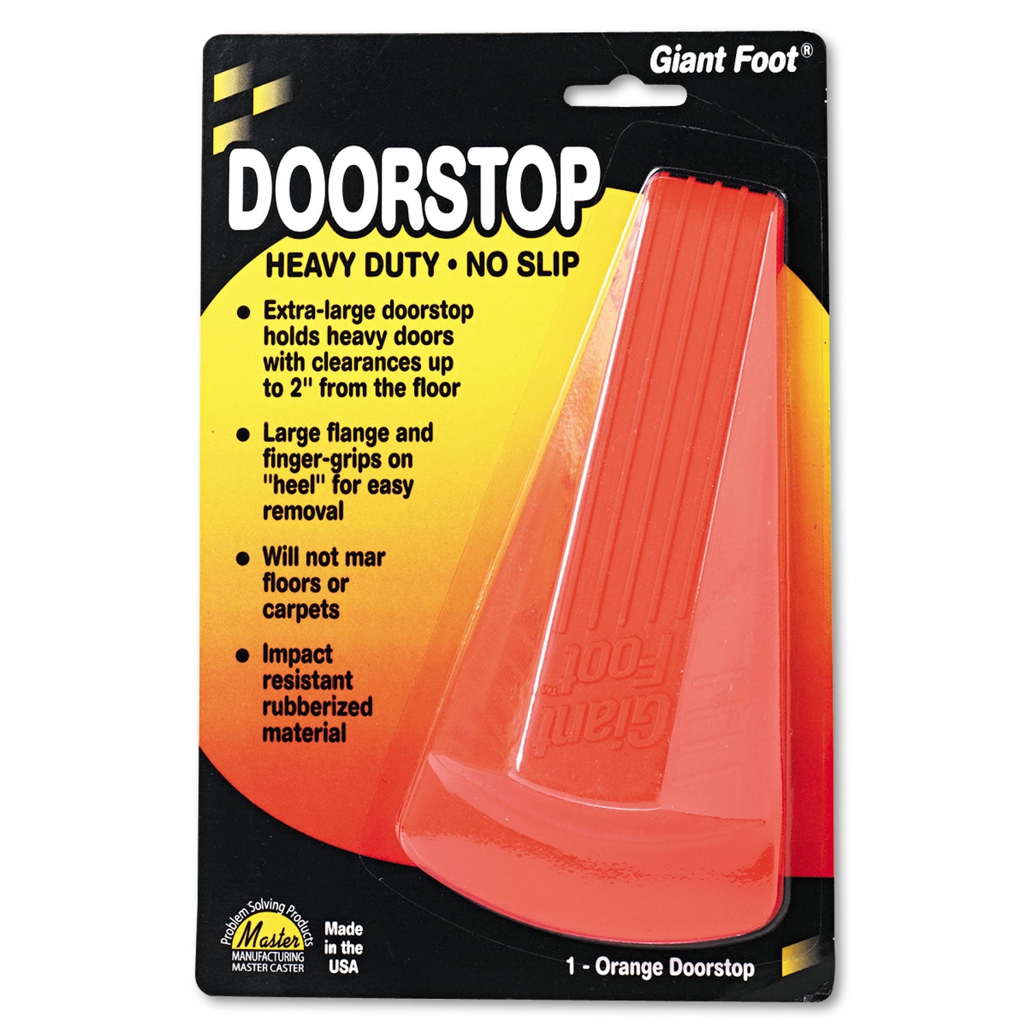 Giant Foot Doorstop, No-Slip Rubber Wedge, 3.5w x 6.75d x 2h, Safety Orange - 