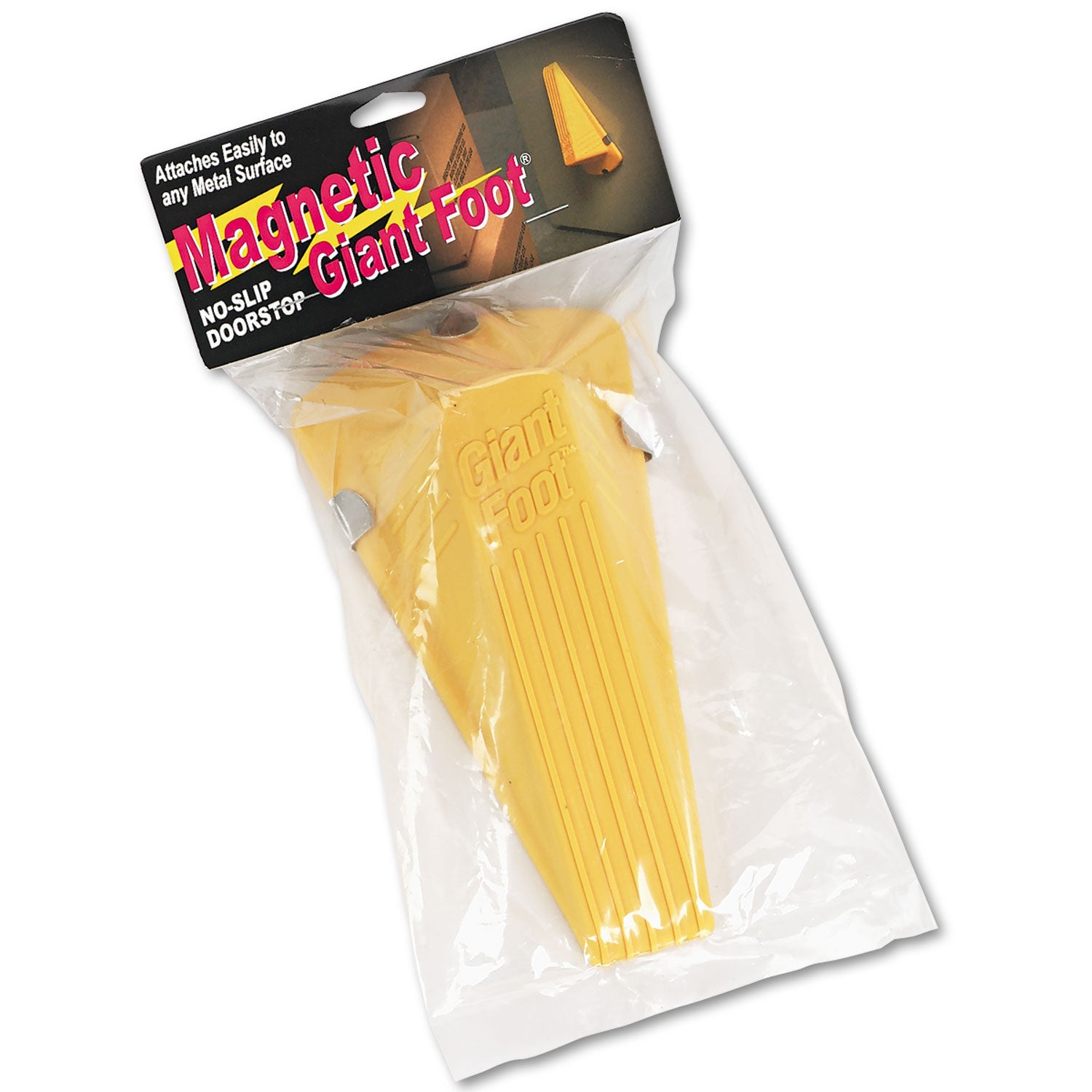 Giant Foot Magnetic Doorstop, No-Slip Rubber Wedge, 3.5w x 6.75d x 2h, Yellow - 