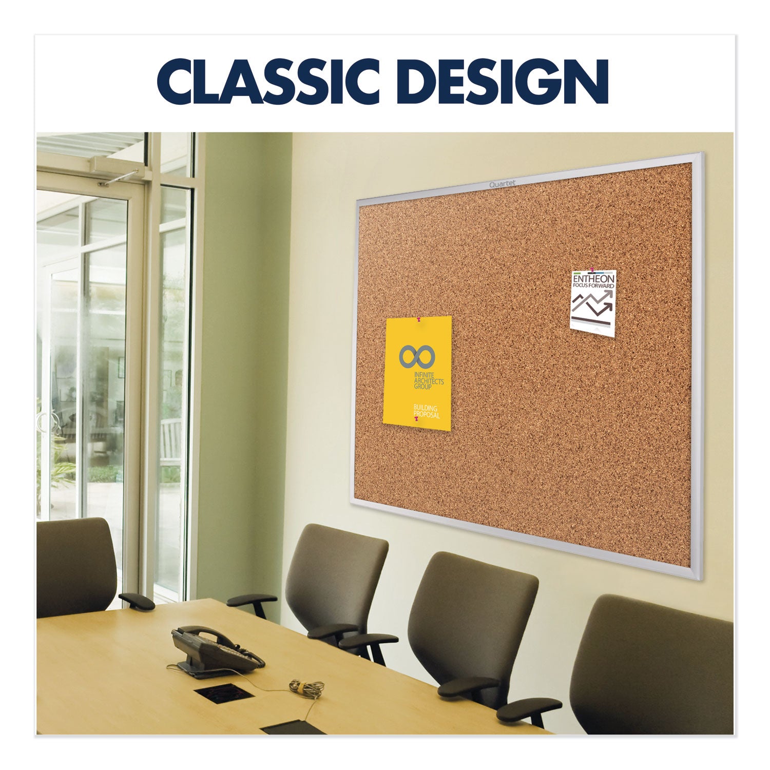 Classic Series Cork Bulletin Board, 36 x 24, Tan Surface, Silver Anodized Aluminum Frame - 