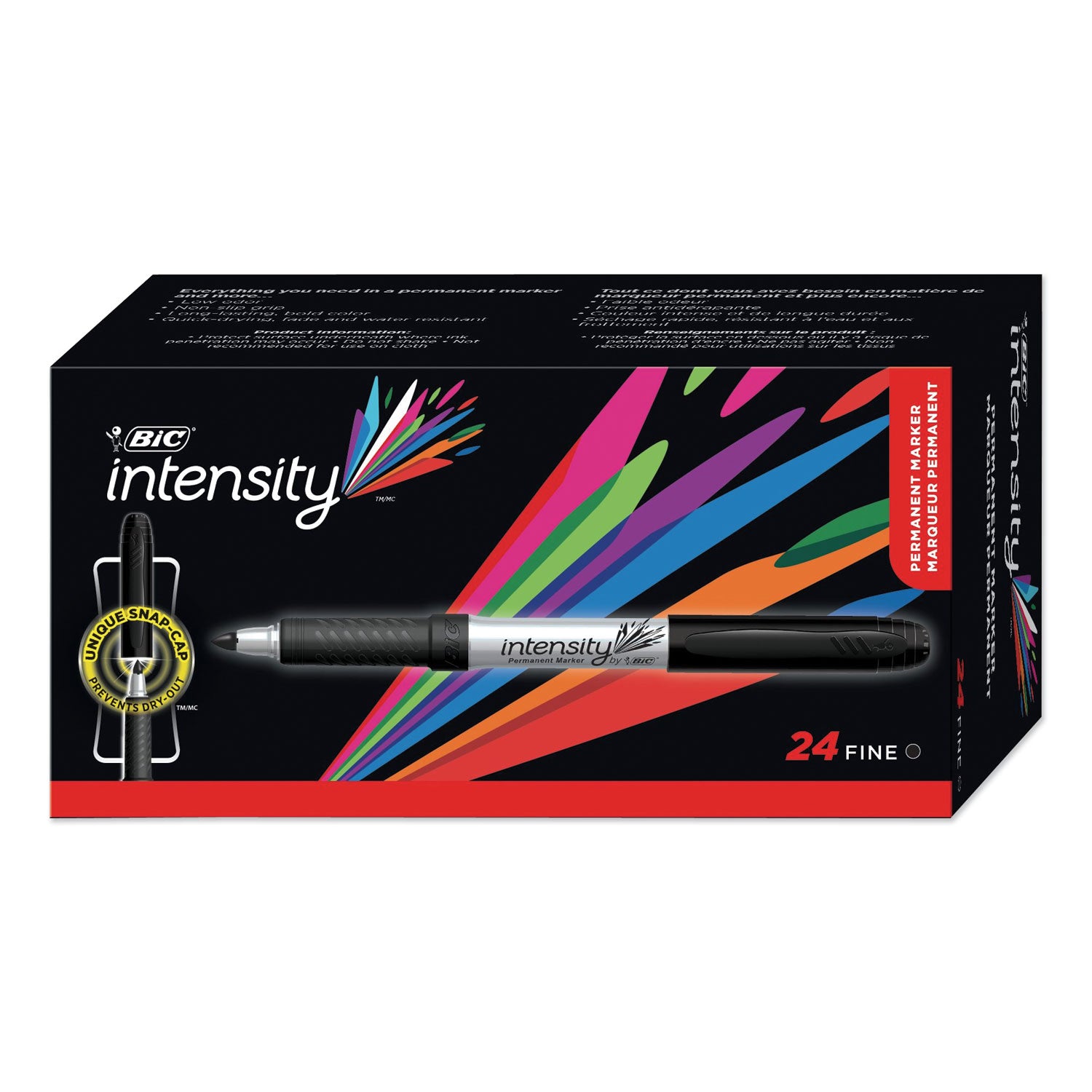 Intensity Fine Tip Permanent Marker Value Pack, Fine Bullet Tip, Black, 24/Pack - 