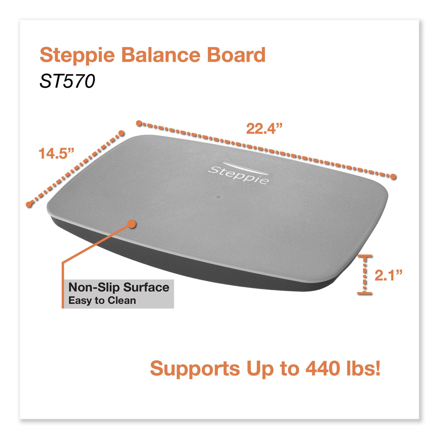 Steppie Balance Board, 22.5w x 14.5d x 2.13h, Two-Tone Gray - 3