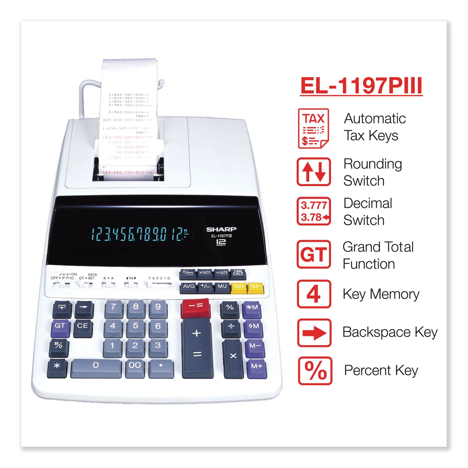 EL1197PIII Two-Color Printing Desktop Calculator, Black/Red Print, 4.5 Lines/Sec - 