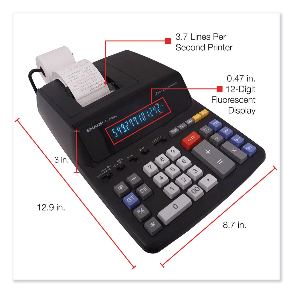 EL2196BL Two-Color Printing Calculator, Black/Red Print, 3.7 Lines/Sec - 