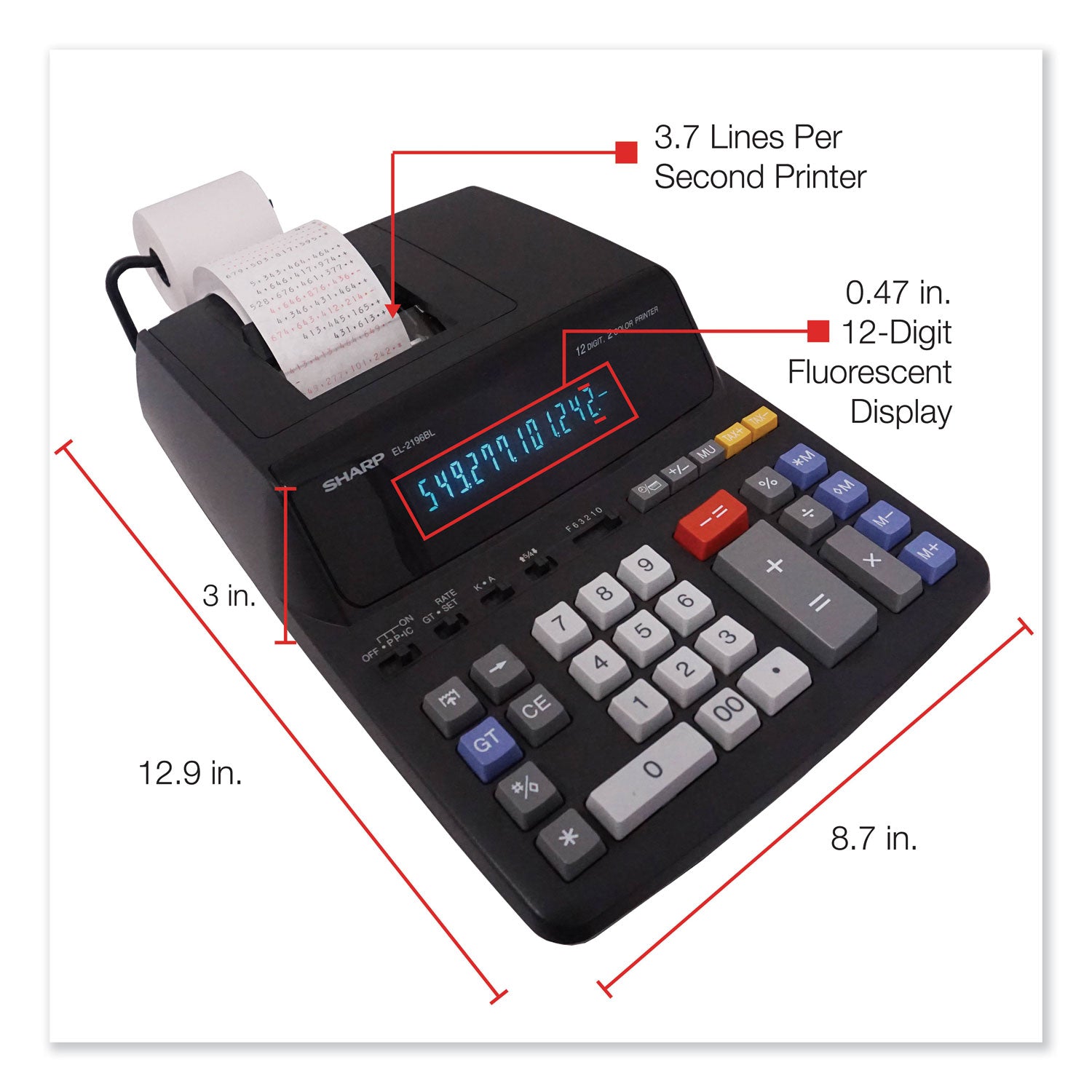EL2196BL Two-Color Printing Calculator, Black/Red Print, 3.7 Lines/Sec - 
