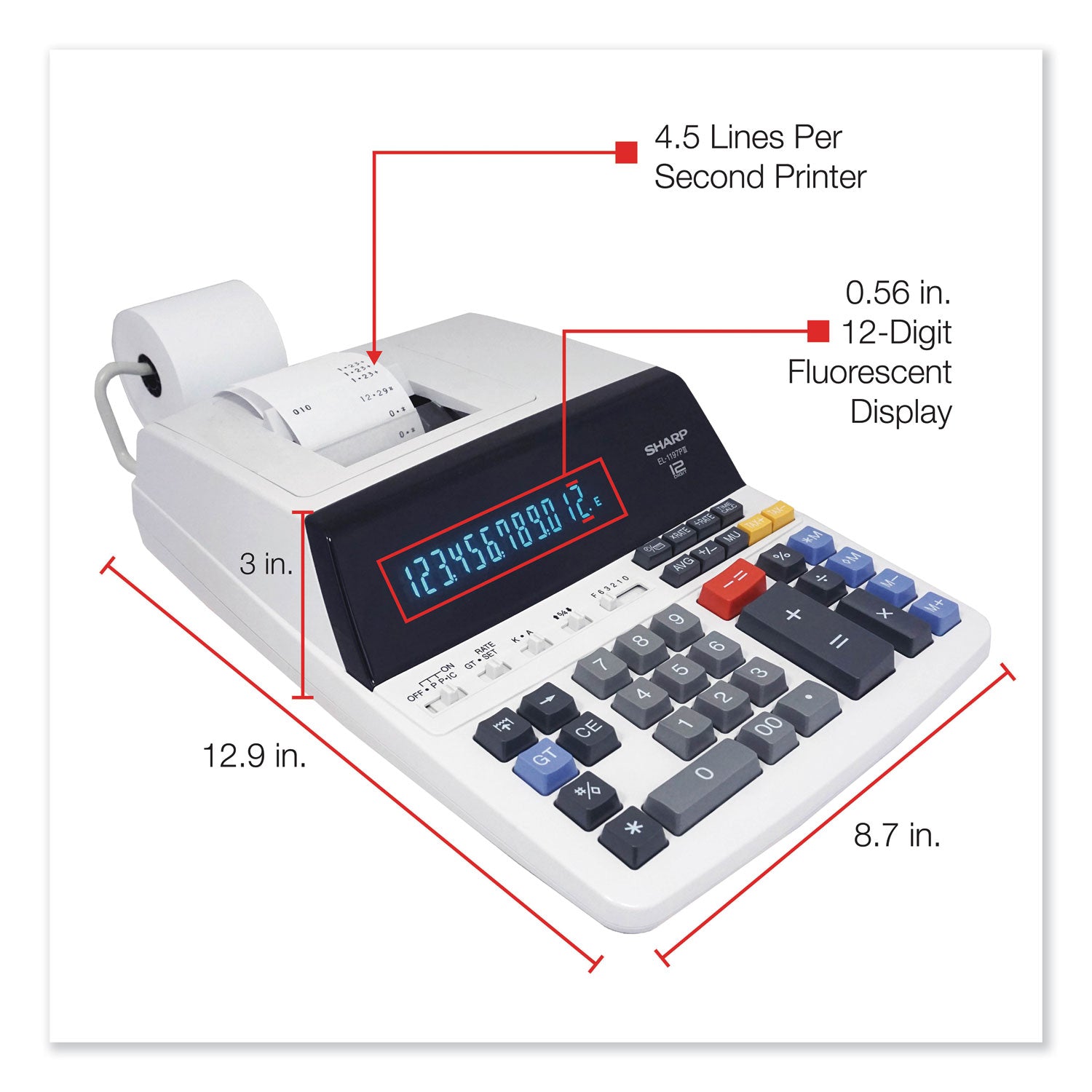 EL1197PIII Two-Color Printing Desktop Calculator, Black/Red Print, 4.5 Lines/Sec - 