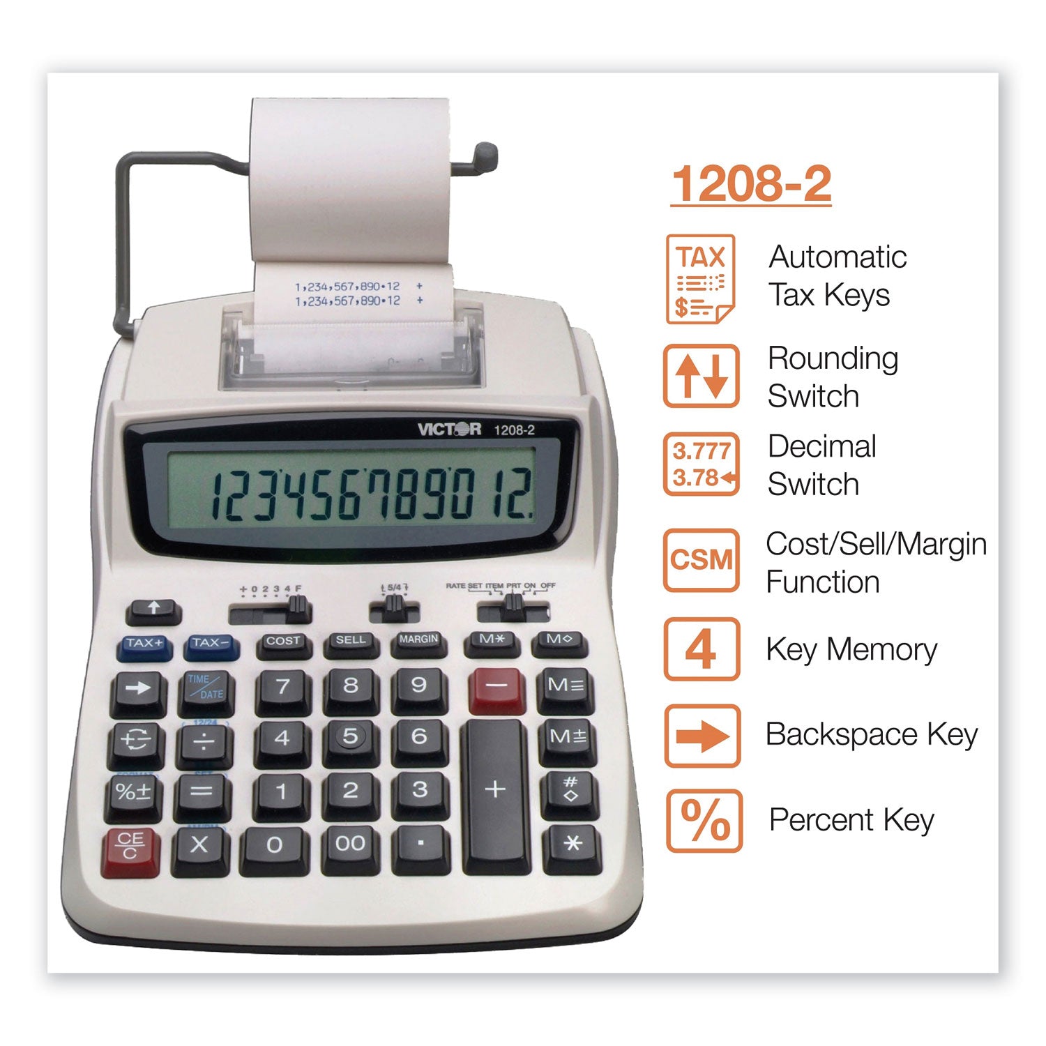 1208-2 Two-Color Compact Printing Calculator, Black/Red Print, 2.3 Lines/Sec - 