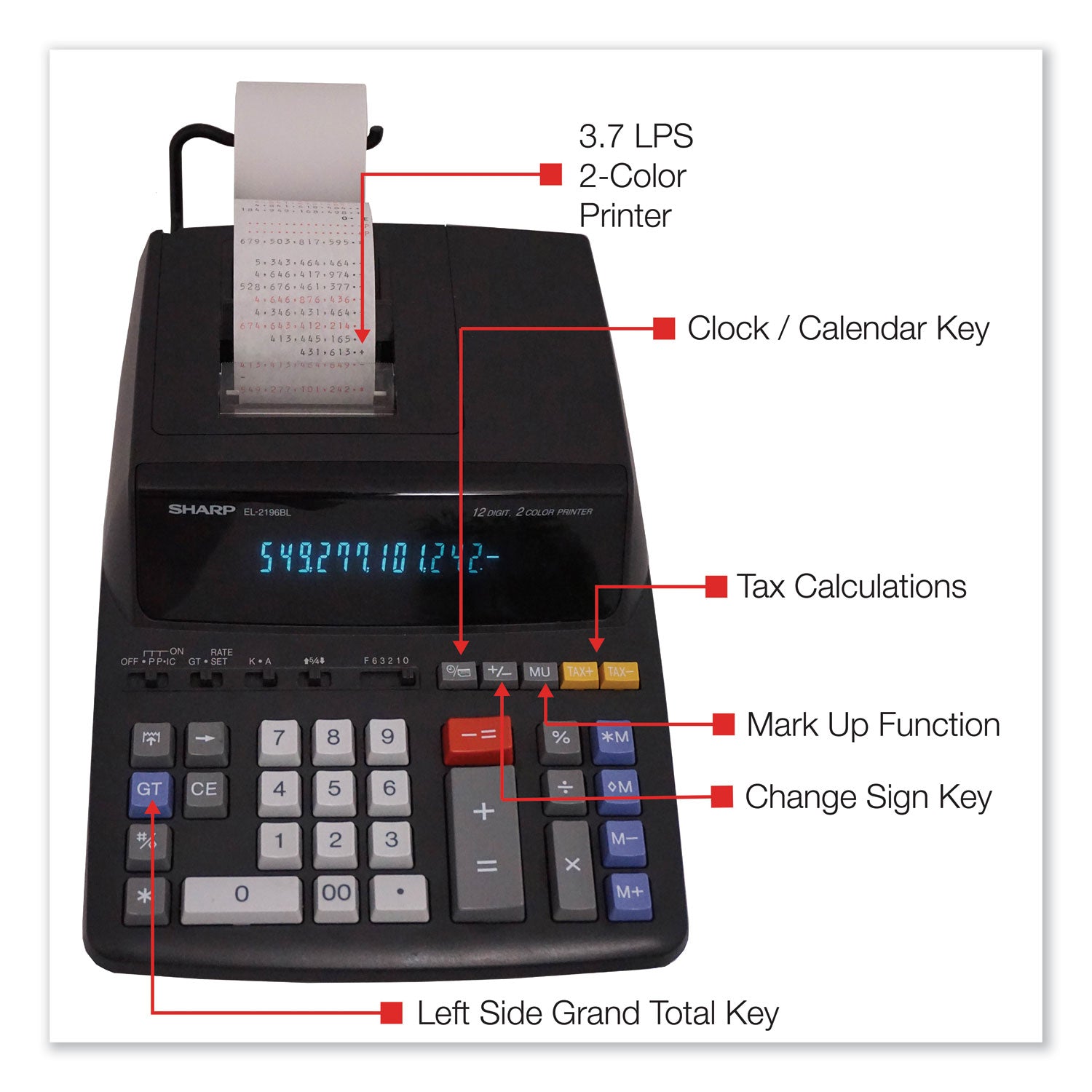 EL2196BL Two-Color Printing Calculator, Black/Red Print, 3.7 Lines/Sec - 