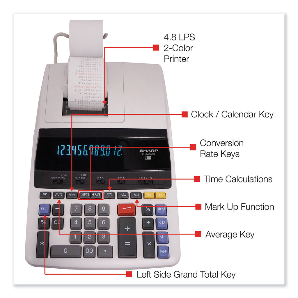 EL2630PIII Two-Color Printing Calculator, Black/Red Print, 4.8 Lines/Sec - 