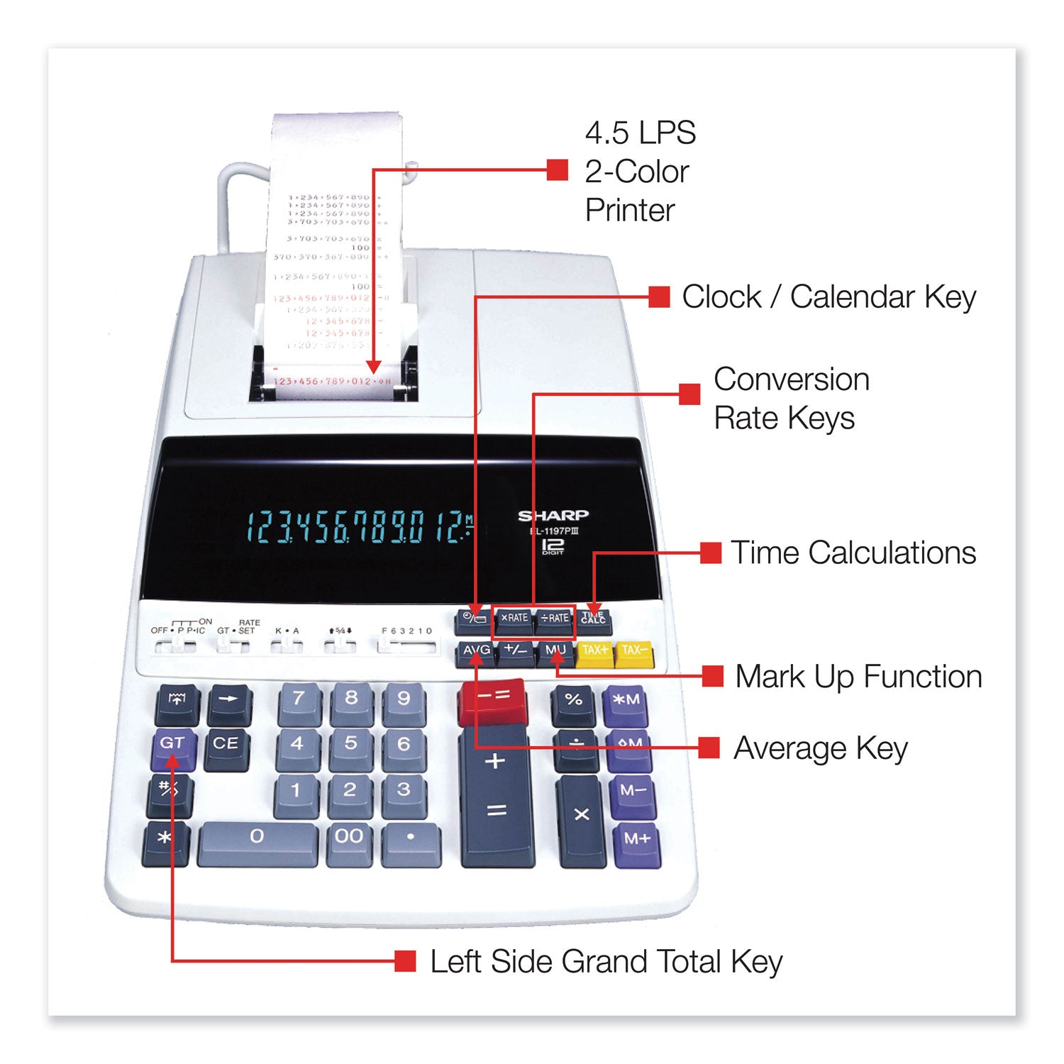 EL1197PIII Two-Color Printing Desktop Calculator, Black/Red Print, 4.5 Lines/Sec - 