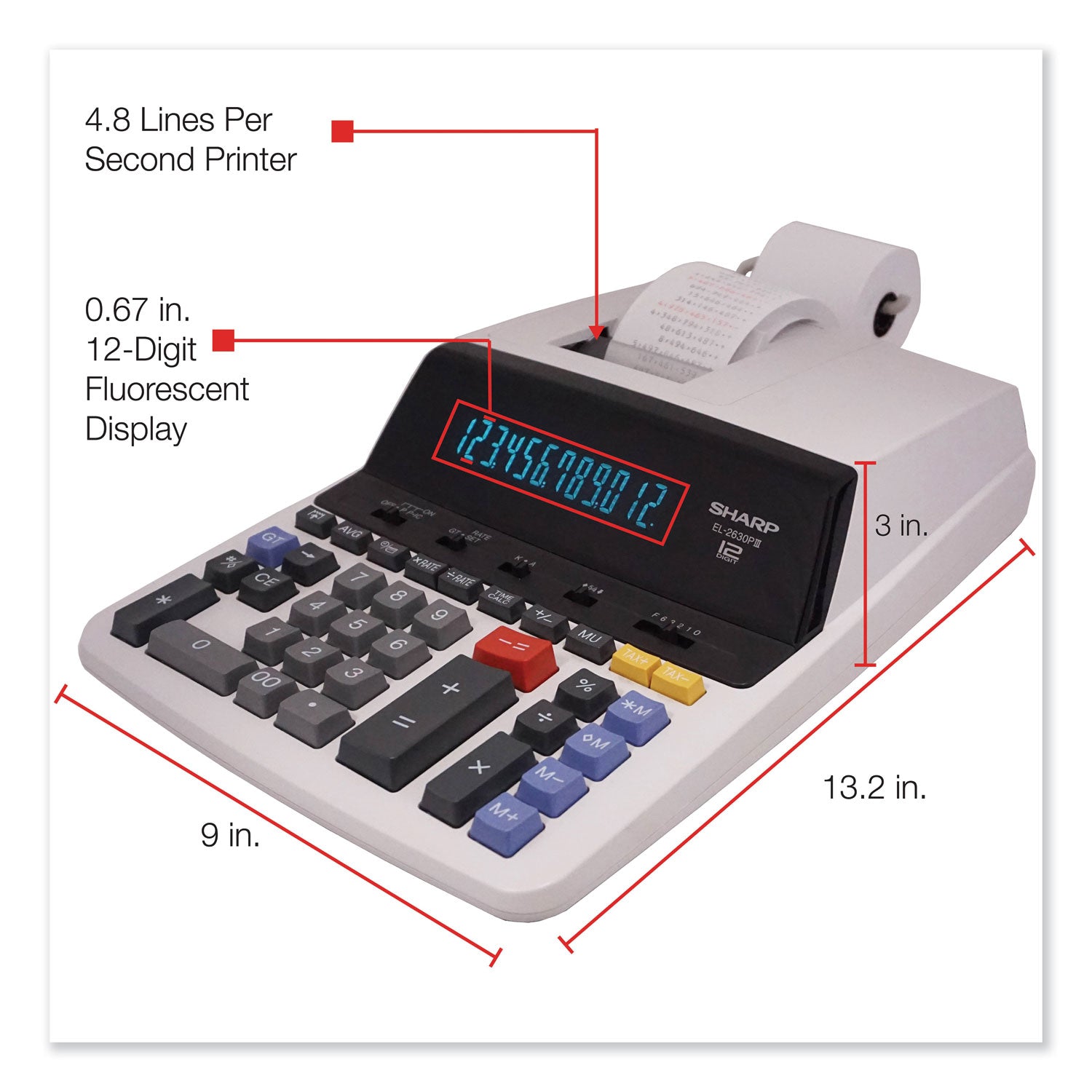 EL2630PIII Two-Color Printing Calculator, Black/Red Print, 4.8 Lines/Sec - 