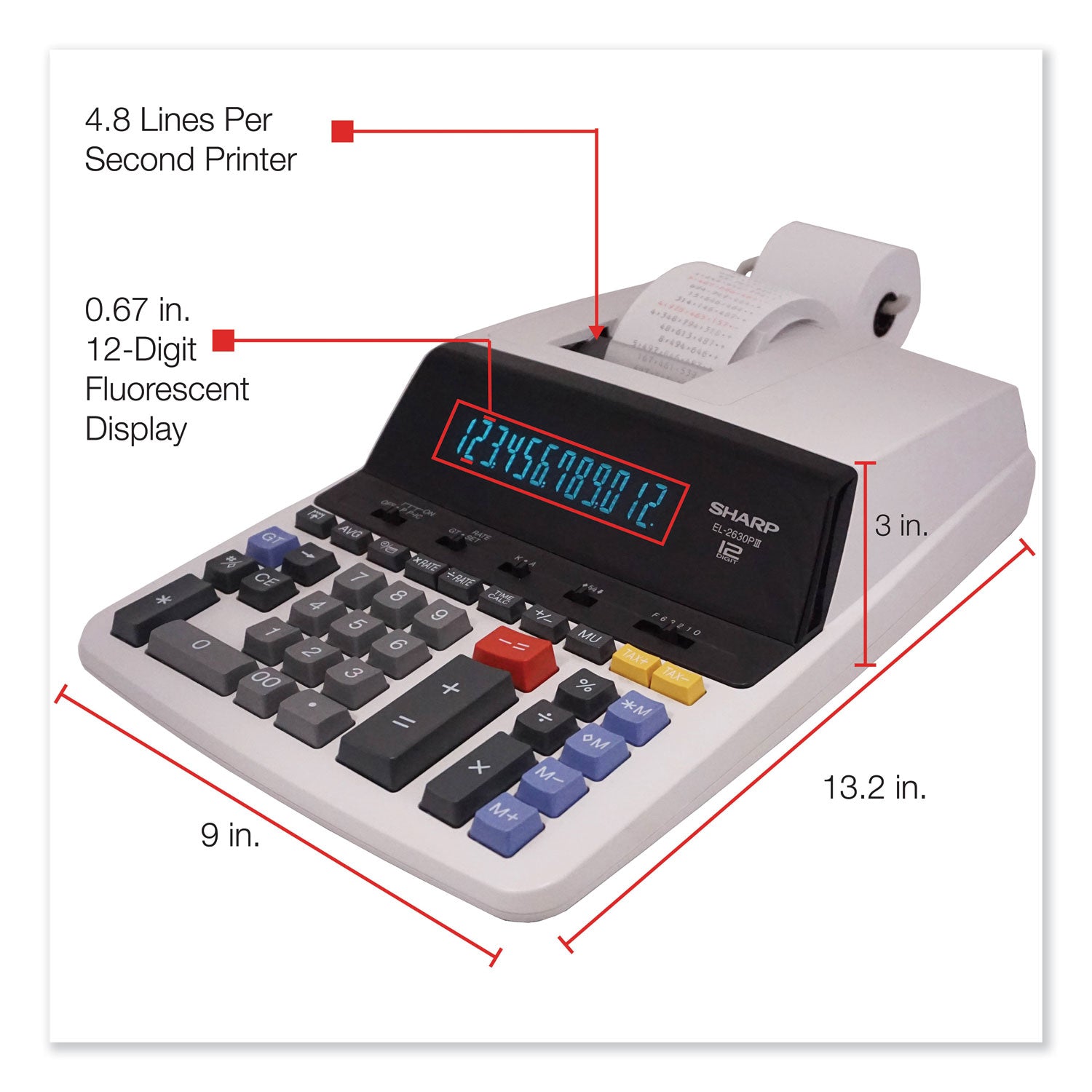 EL2630PIII Two-Color Printing Calculator, Black/Red Print, 4.8 Lines/Sec