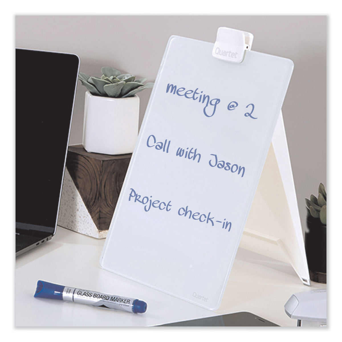 Glass Dry Erase Desktop Easel, 9 x 11, White Surface