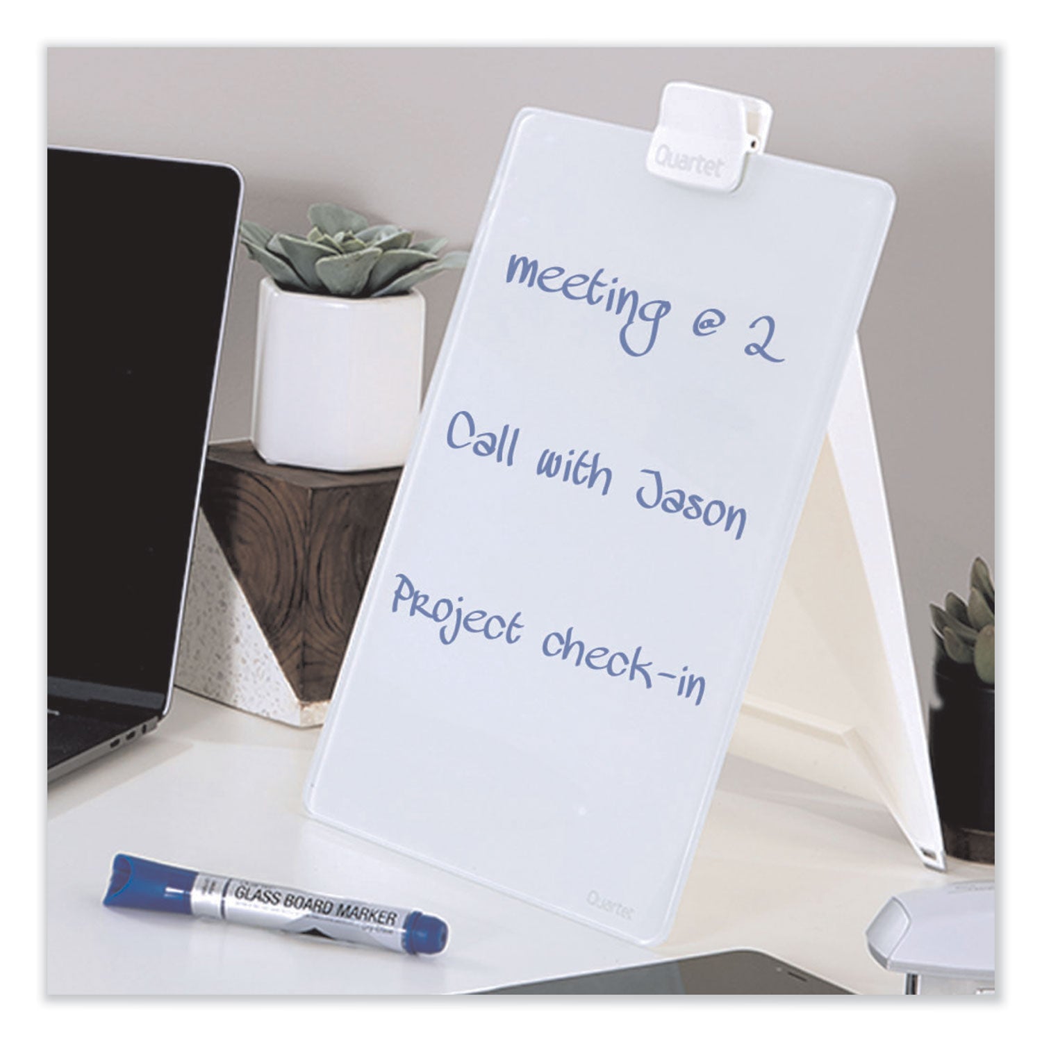 Glass Dry Erase Desktop Easel, 9 x 11, White Surface