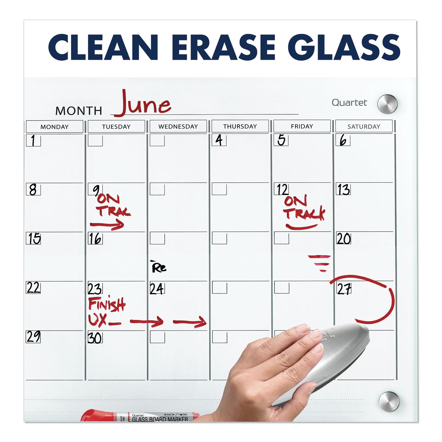 Infinity Magnetic Glass Calendar Board, One Month, 48 x 36, White Surface - 