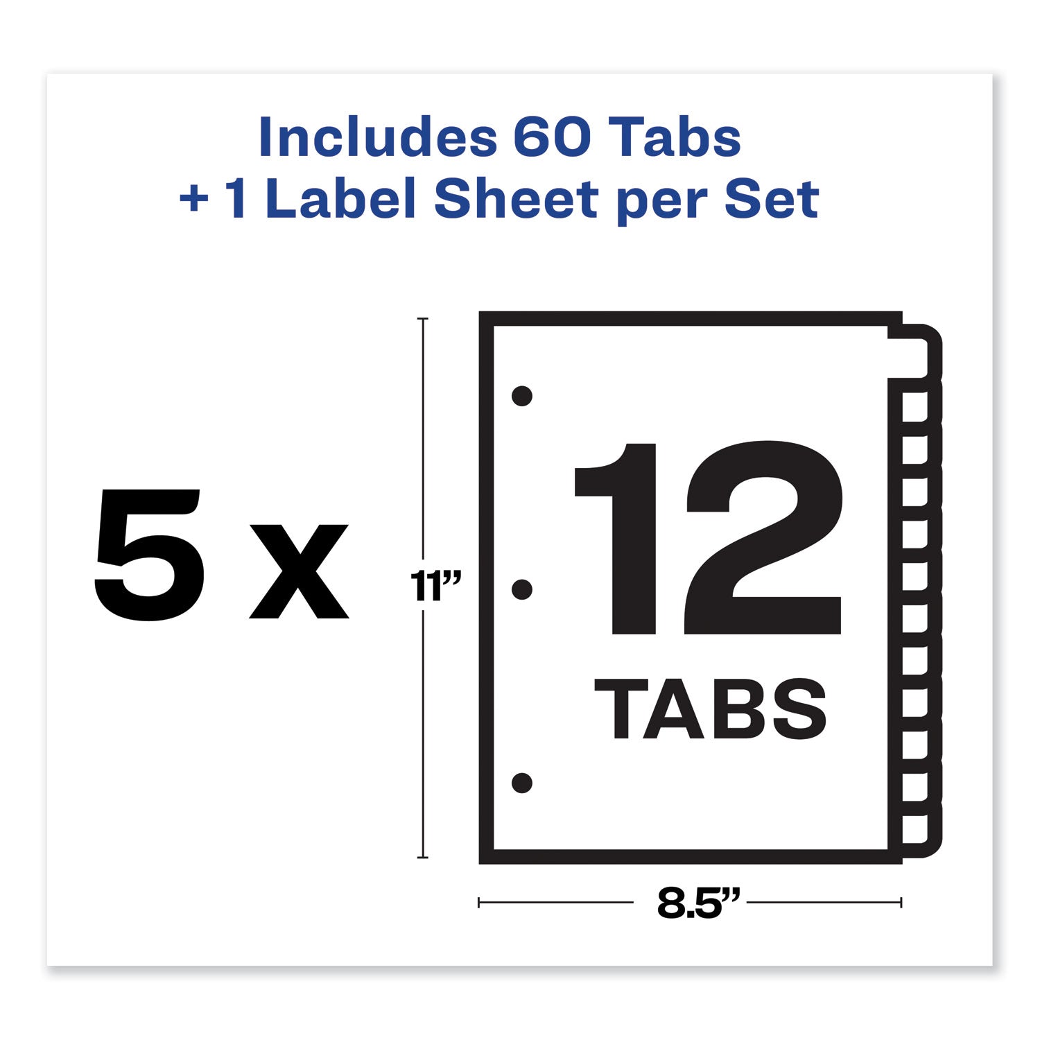 Print and Apply Index Maker Clear Label Dividers, 12-Tab, Color Tabs, 11 x 8.5, White, 5 Sets - 