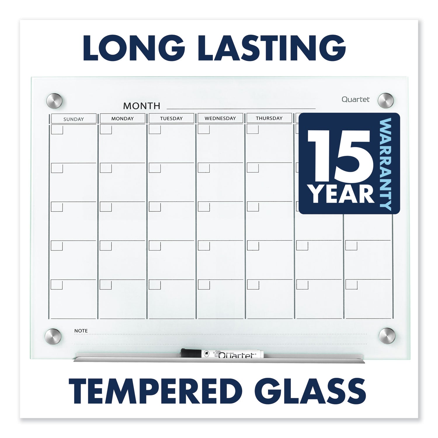 Infinity Magnetic Glass Calendar Board, One Month, 36 x 24, White Surface - 