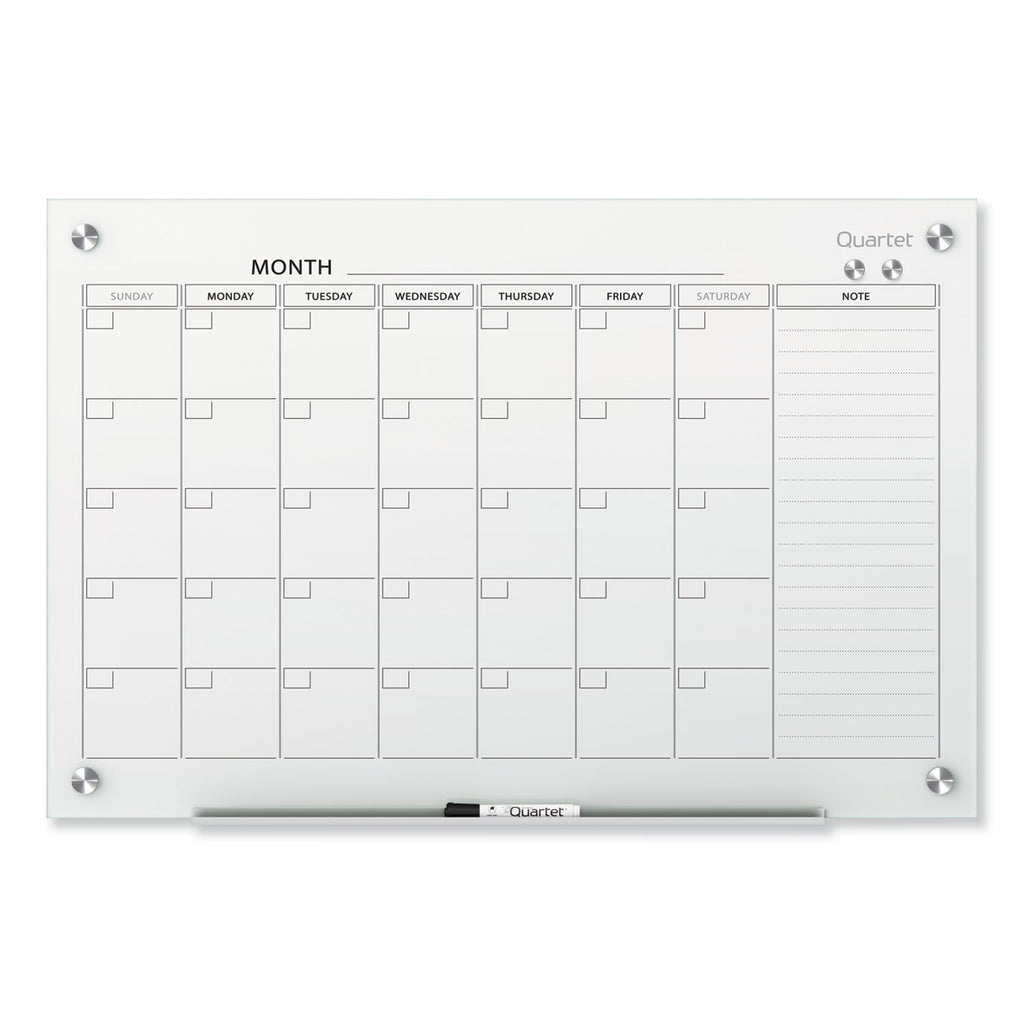 Infinity Magnetic Glass Calendar Board, One Month, 36 x 24, White Surface - 
