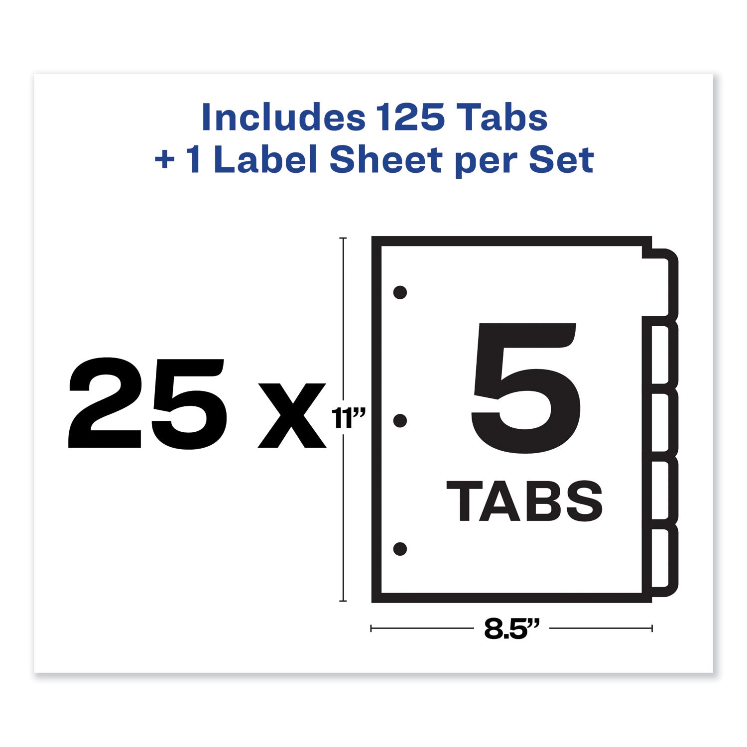 Print and Apply Index Maker Clear Label Dividers, 5-Tab, Color Tabs, 11 x 8.5, White, Traditional Color Tabs, 25 Sets - 