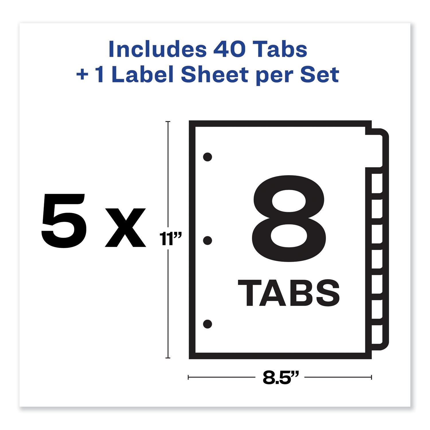 Print and Apply Index Maker Clear Label Dividers, 8-Tab, Color Tabs, 11 x 8.5, White, Traditional Color Tabs, 5 Sets - 