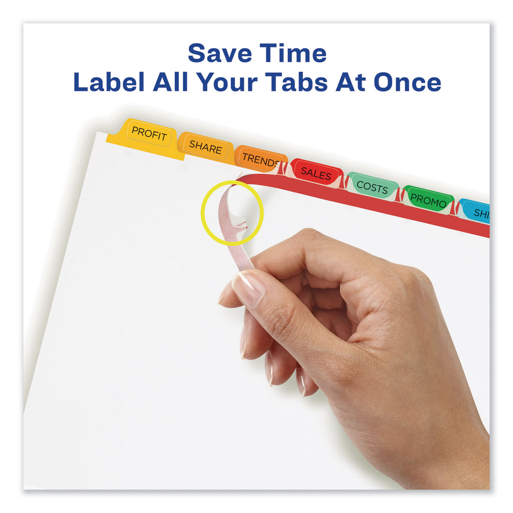 Print and Apply Index Maker Clear Label Dividers, 8-Tab, Color Tabs, 11 x 8.5, White, Traditional Color Tabs, 5 Sets