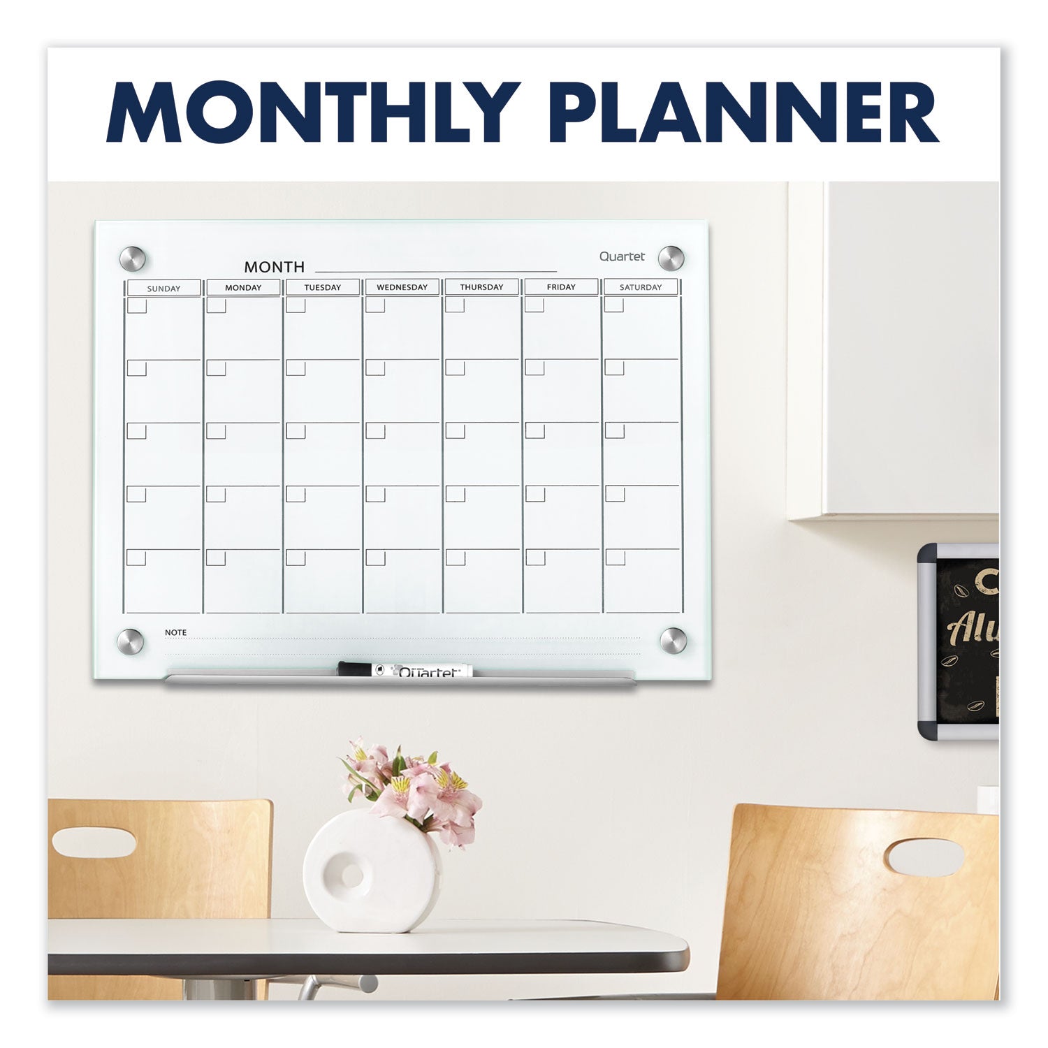 Infinity Magnetic Glass Calendar Board, One Month, 36 x 24, White Surface - 