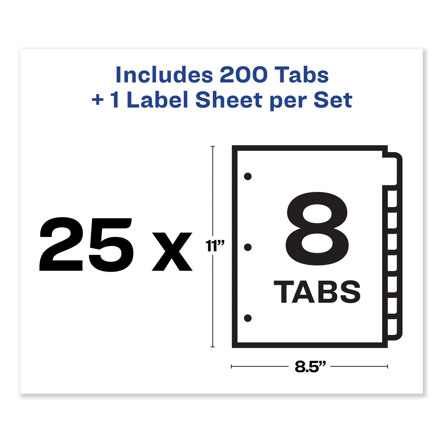 Print and Apply Index Maker Clear Label Dividers, 8-Tab, Color Tabs, 11 x 8.5, White, Traditional Color Tabs, 25 Sets - 