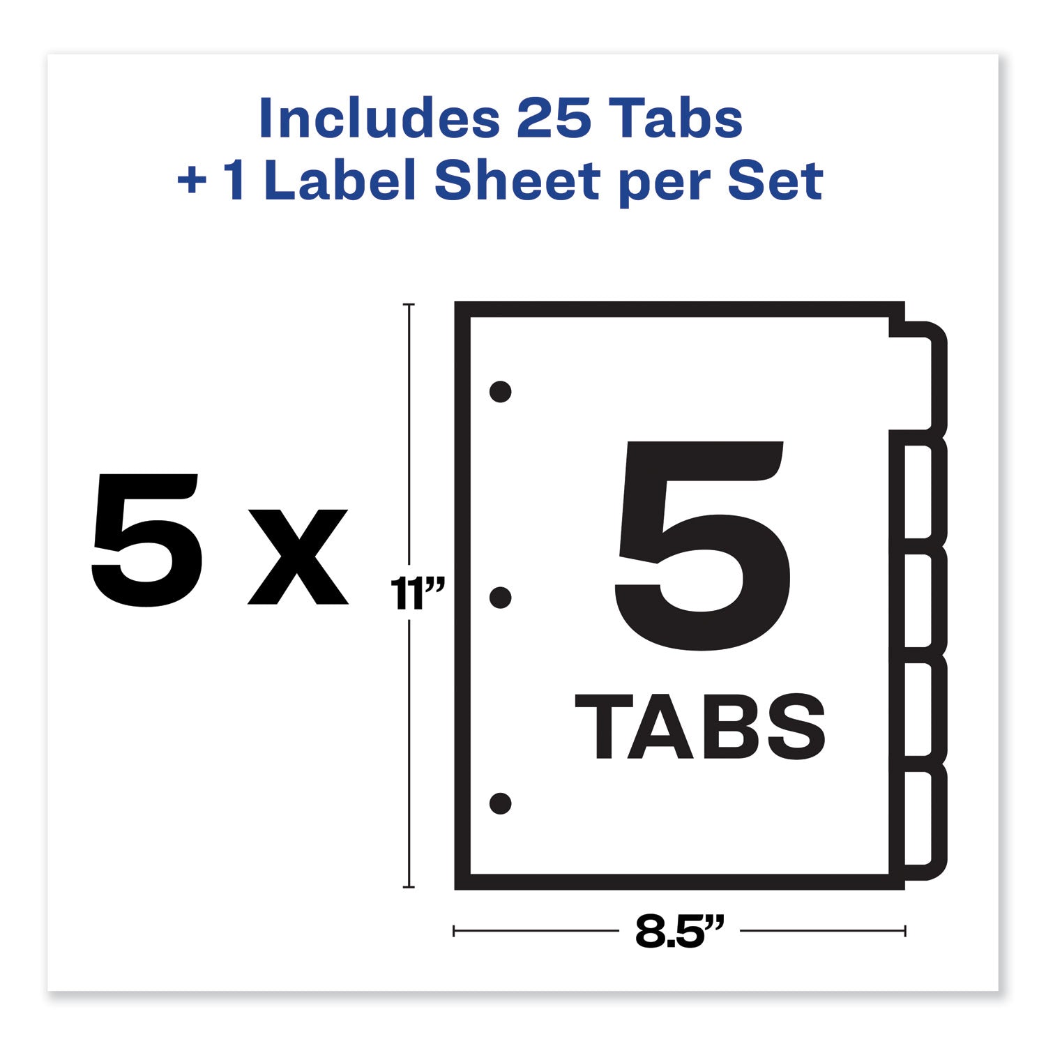 Print and Apply Index Maker Clear Label Dividers, 5-Tab, Color Tabs, 11 x 8.5, White, Blue Tabs, 5 Sets - 