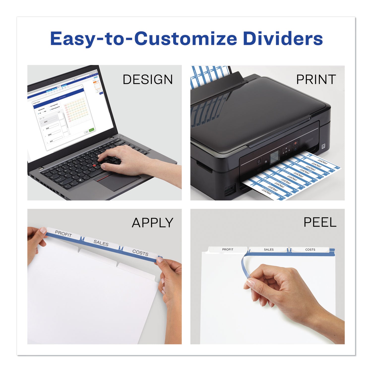 Print and Apply Index Maker Clear Label Dividers, 3-Tab, White Tabs, 11 x 8.5, White, 25 Sets - 