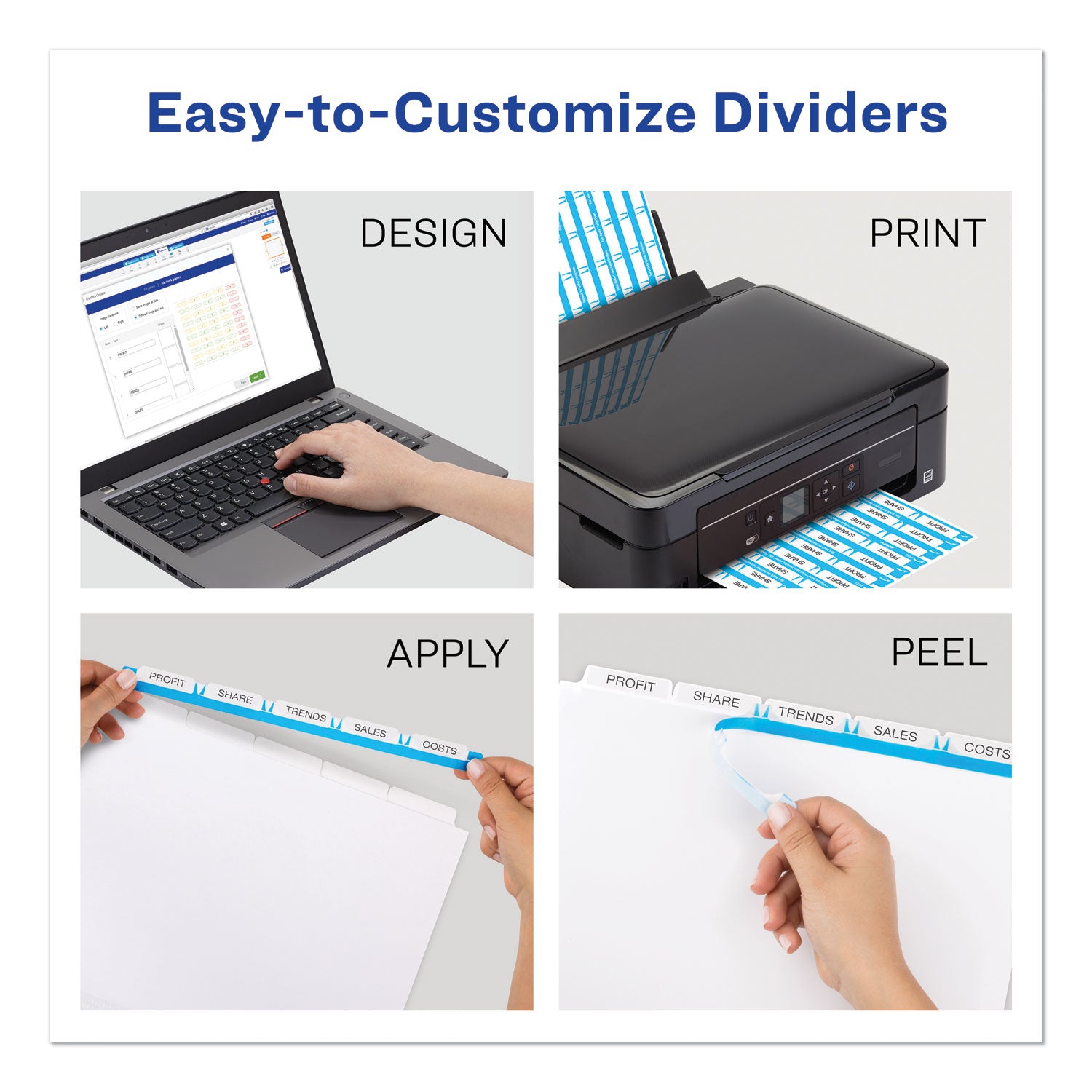 Print and Apply Index Maker Clear Label Dividers, Big Tab, 5-Tab, White Tabs, 11 x 8.5, White, 1 Set - 