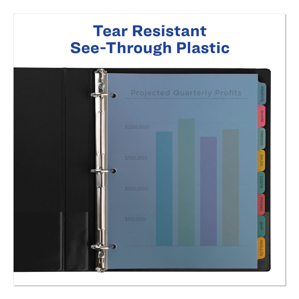 Print and Apply Index Maker Clear Label Plastic Dividers with Printable Label Strip, 8-Tab, 11 x 8.5, Assorted Tabs, 1 Set - 