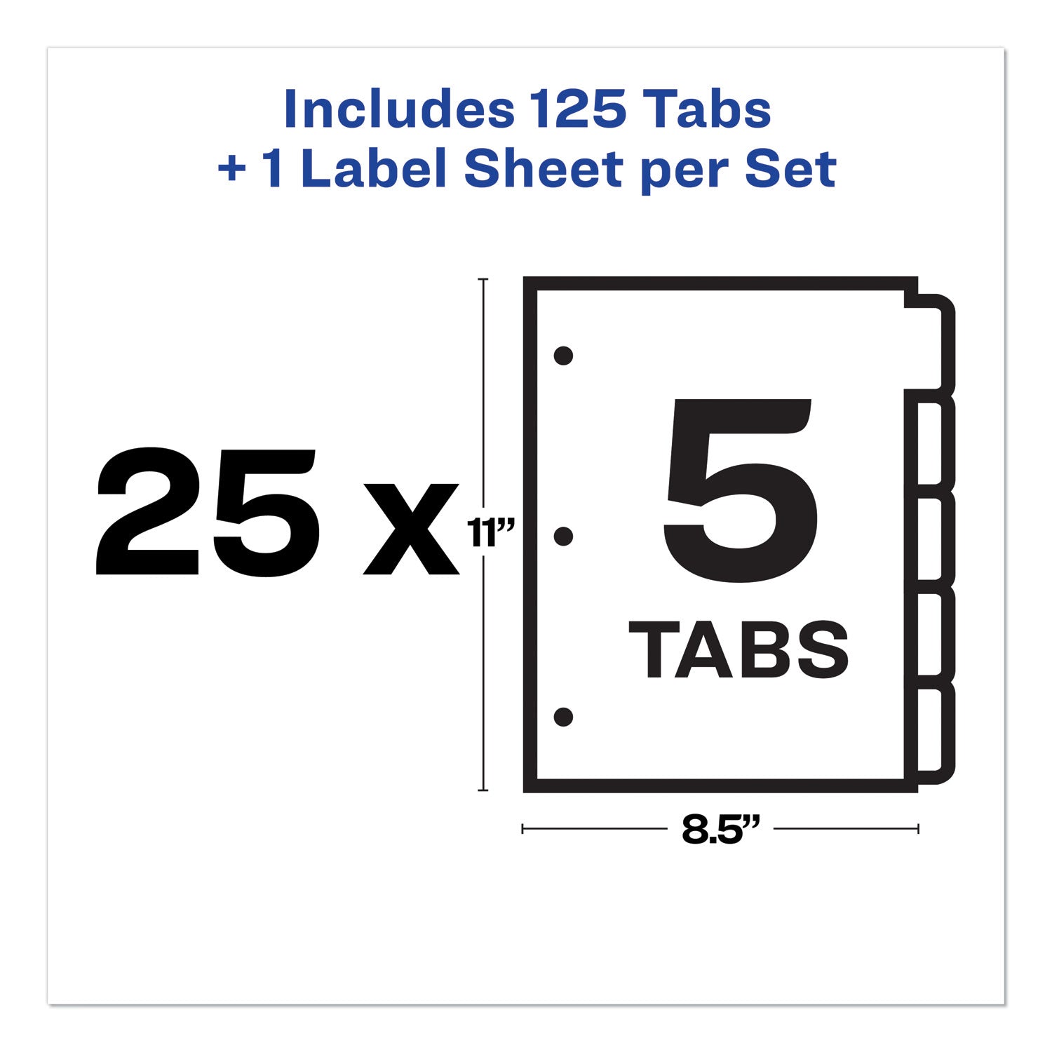 Print and Apply Index Maker Clear Label Dividers, 5-Tab, White Tabs, 11 x 8.5, White, 25 Sets - 