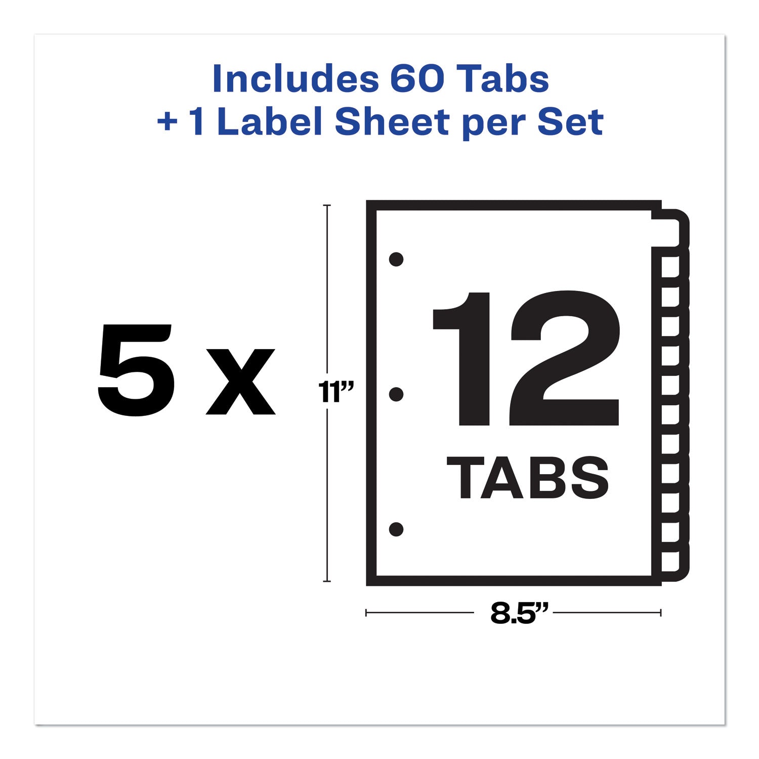 Print and Apply Index Maker Clear Label Dividers, 12-Tab, White Tabs, 11 x 8.5, White, 5 Sets - 