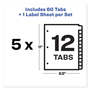 Print and Apply Index Maker Clear Label Dividers, 12-Tab, White Tabs, 11 x 8.5, White, 5 Sets