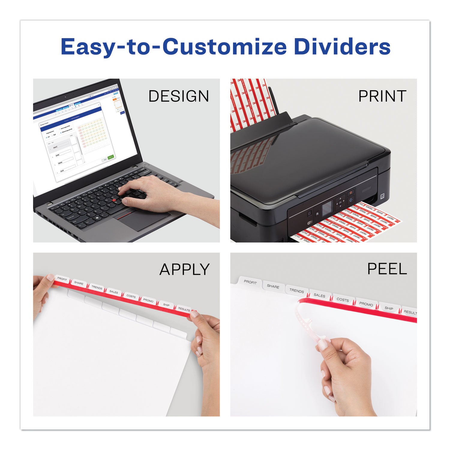 Print and Apply Index Maker Clear Label Unpunched Dividers, 8-Tab, 11 x 8.5, White, White Tabs, 25 Sets - 