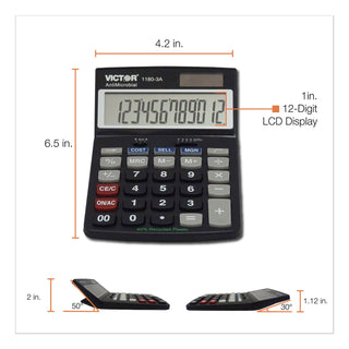 1180-3A Antimicrobial Desktop Calculator, 12-Digit LCD